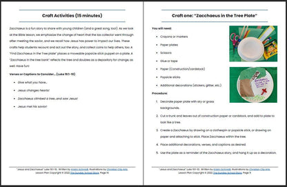 Jesus and Zacchaeus (Luke 19:1-10) Printable Bible Lesson & Sunday School Activities - Sunday School Store 