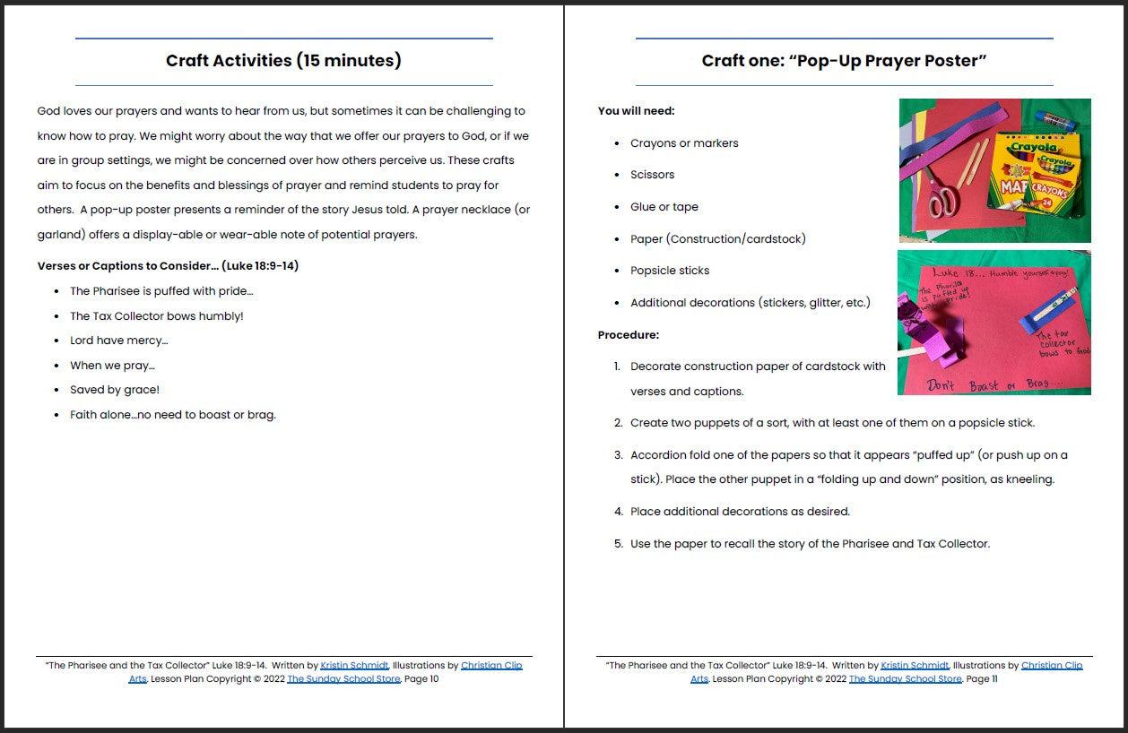 The Pharisee and the Tax Collector (Luke 18:9-14) Printable Bible Lesson & Sunday School Activities - Sunday School Store 