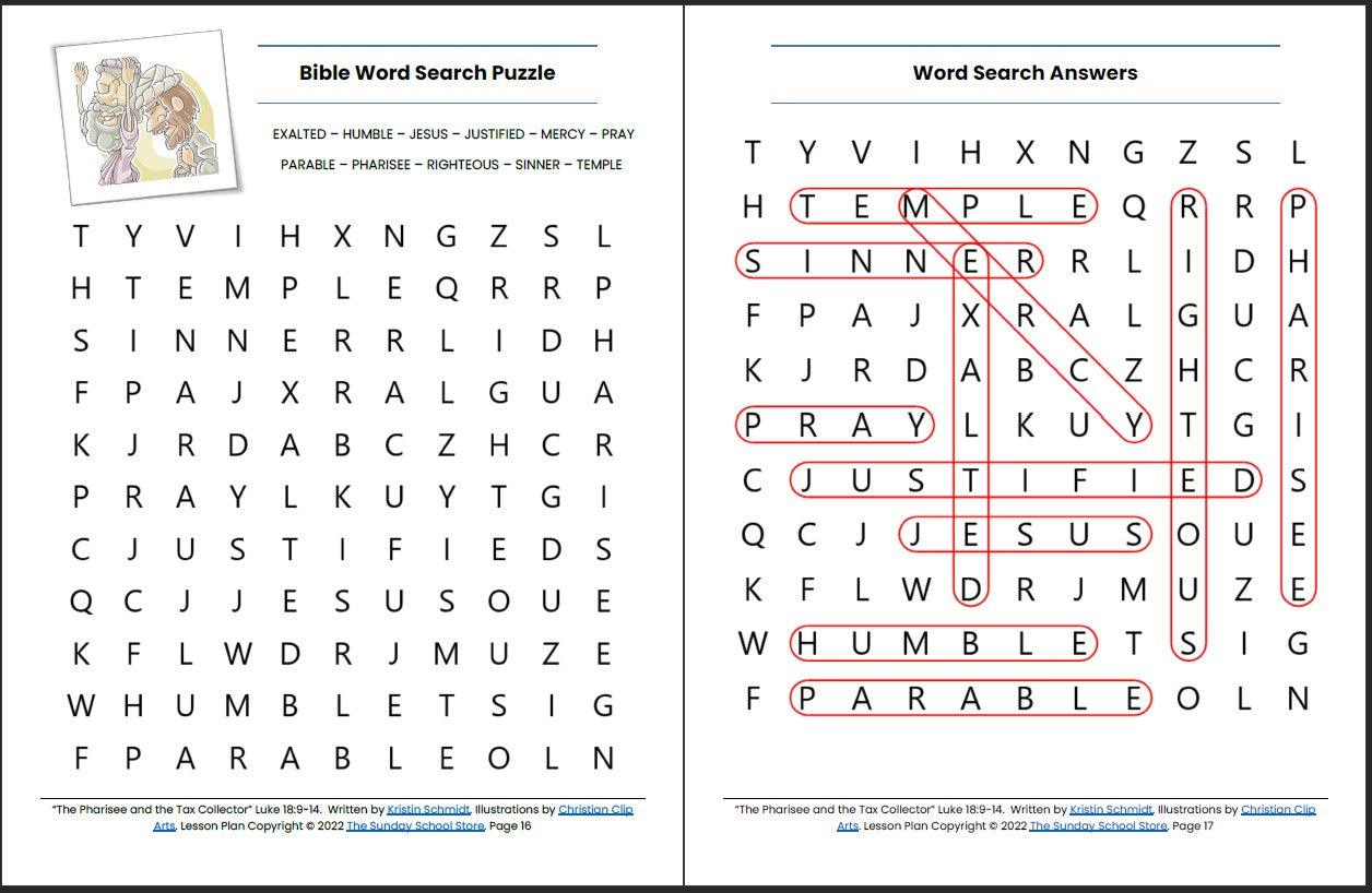 The Pharisee and the Tax Collector (Luke 18:9-14) Printable Bible Less ...