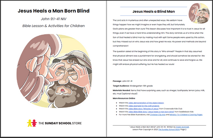 Jesus Heals the Man Born Blind (John 9) Printable Bible Lesson & Sunday School Activities