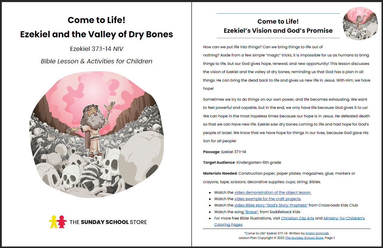 Ezekiel and the Valley of Dry Bones (Ezekiel 37:1-14) Printable Bible Lesson & Sunday School Activities
