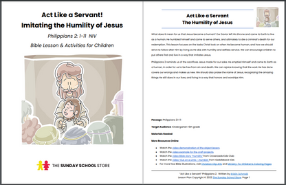 The Humility of Jesus (Philippians 2: 1-11) Printable Bible Lesson & Sunday School Activities