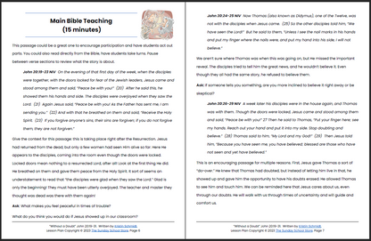 Learning from Doubting Thomas (John 20:19-31) Printable Bible Lesson & Sunday School Activities
