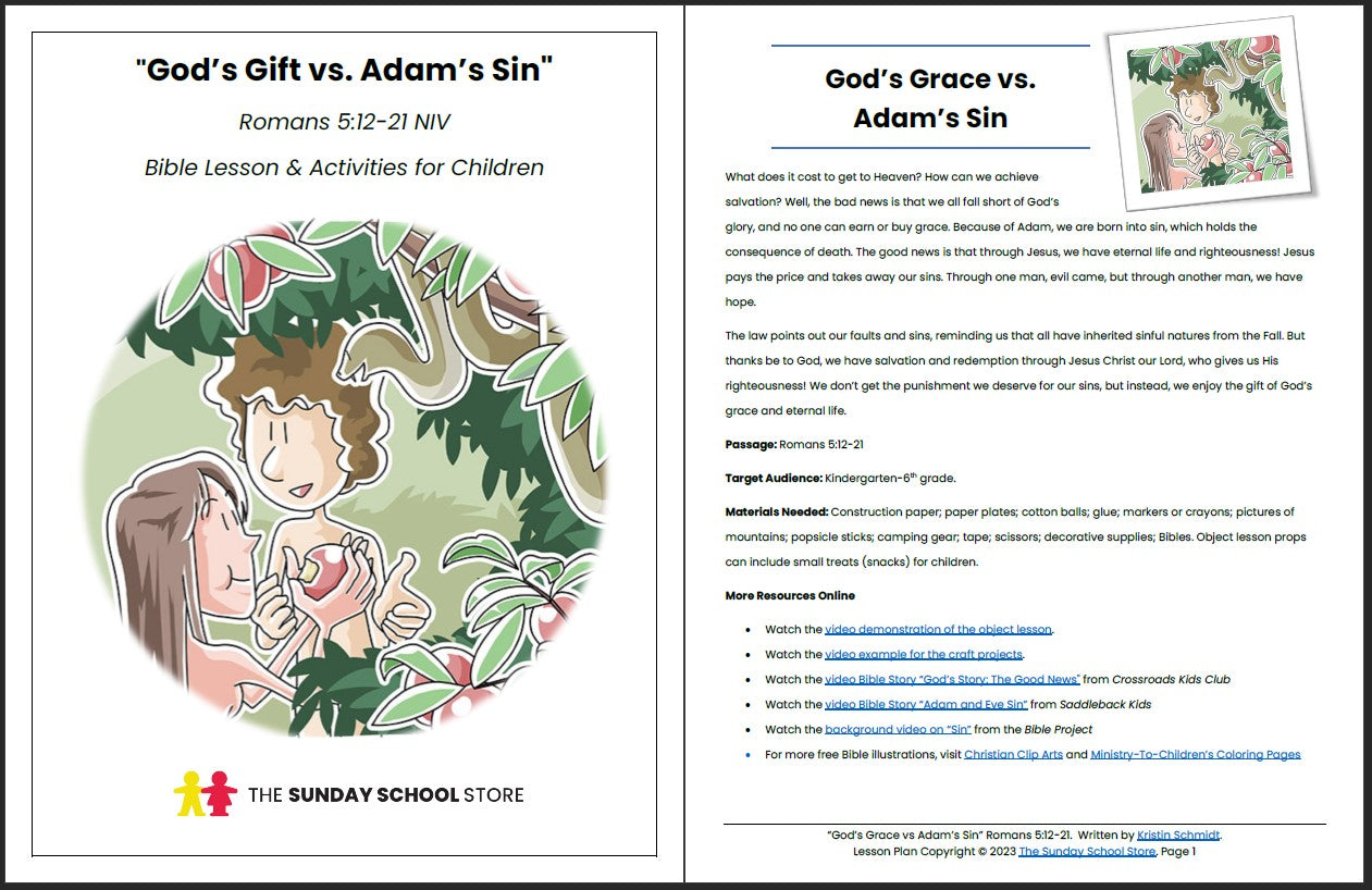 God's Grace vs. Adam's Sin (Romans 5:12-21) Printable Bible Lesson & Sunday School Activities