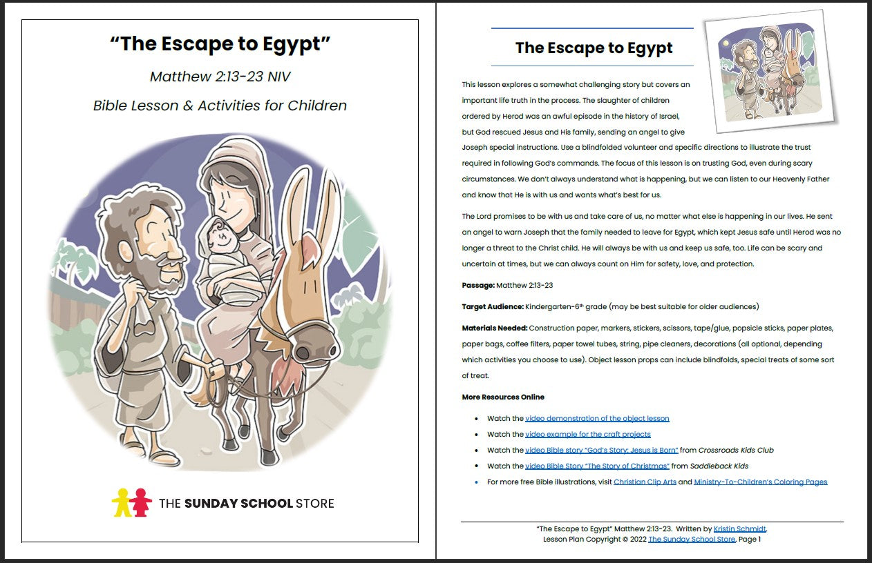 The Escape to Egypt (Matthew 2:13-23) Printable Bible Lesson & Sunday School Activities