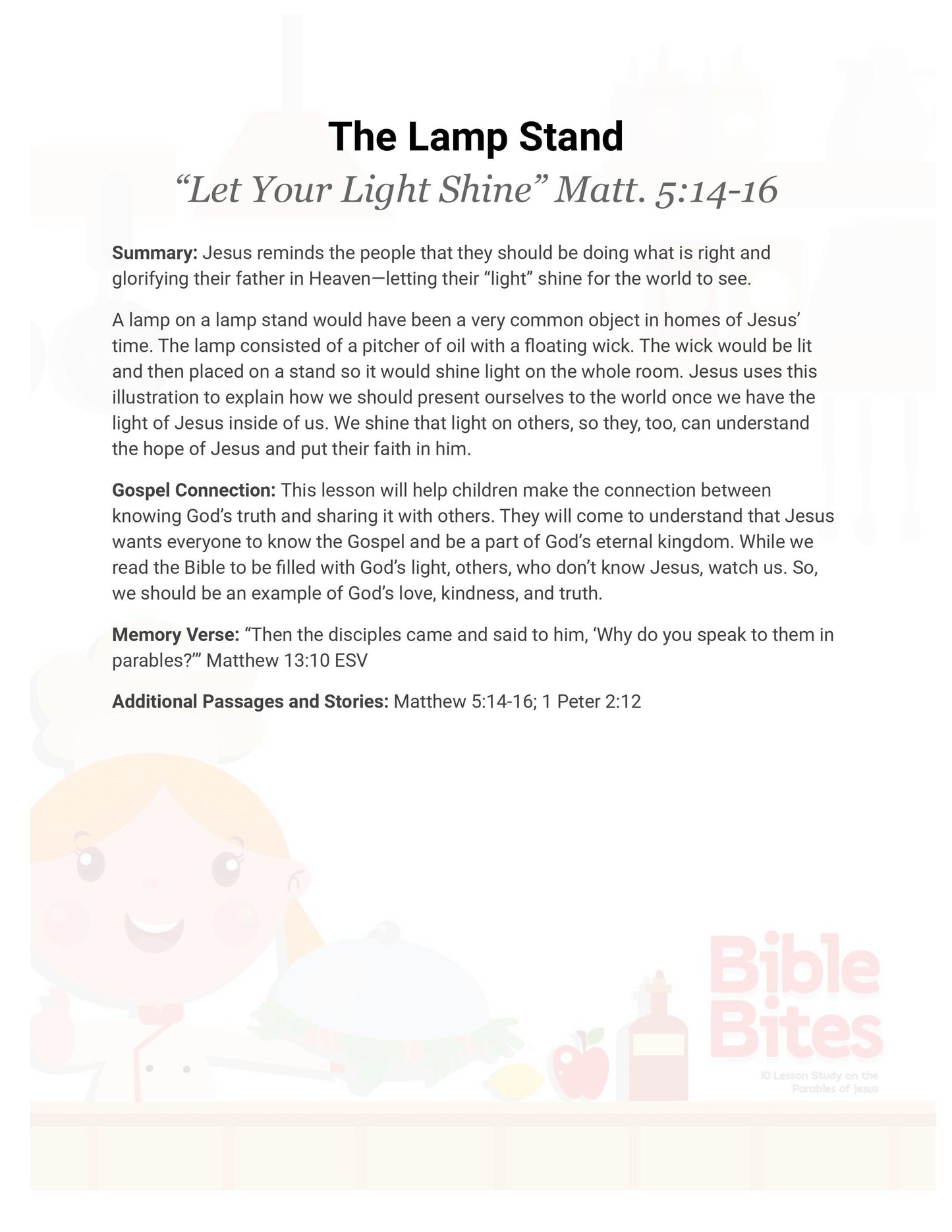 Parable of the Lamp Stand Bible Bites Sample Lesson (free download) - Sunday School Store 