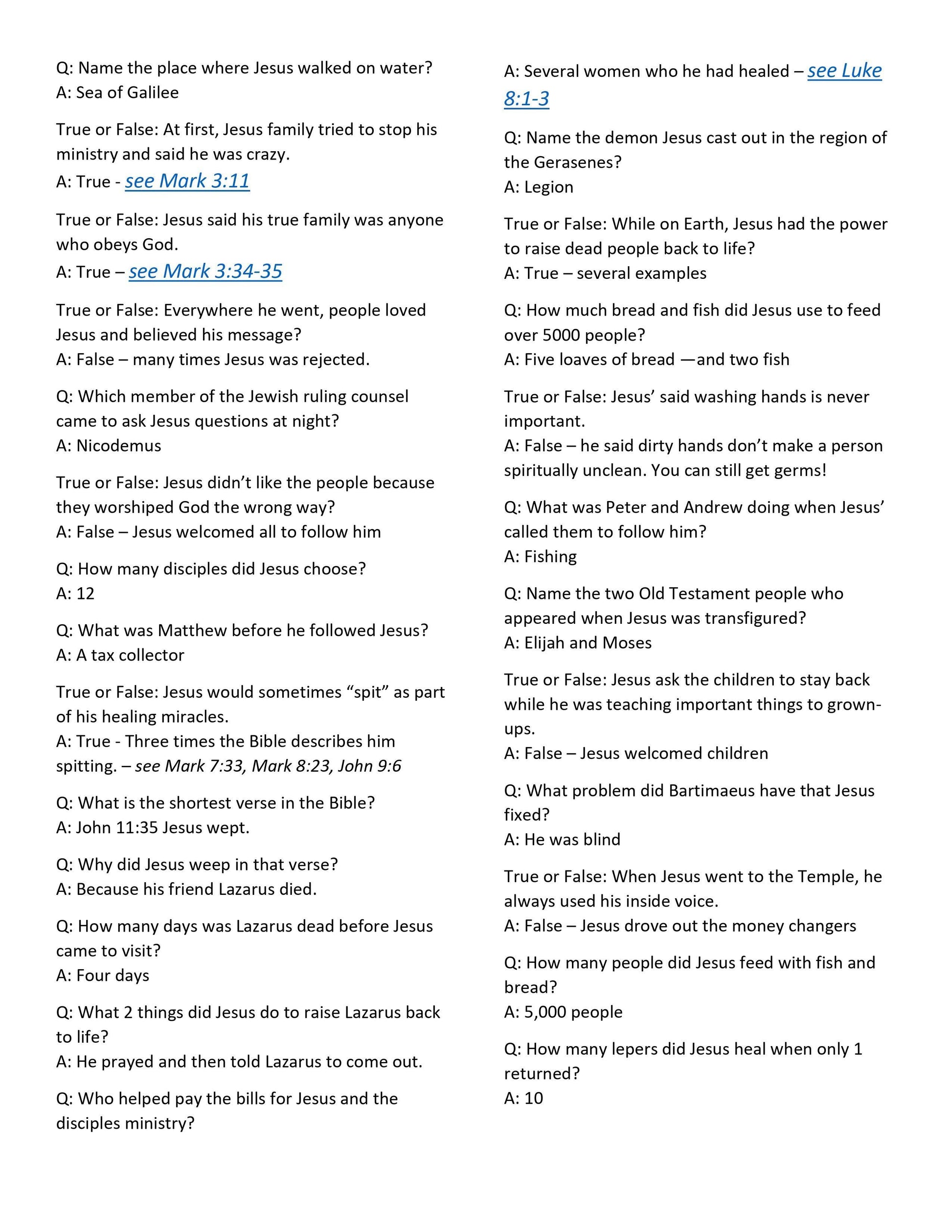 301 Bible Trivia Questions & Answers (free download) - Sunday School Store 