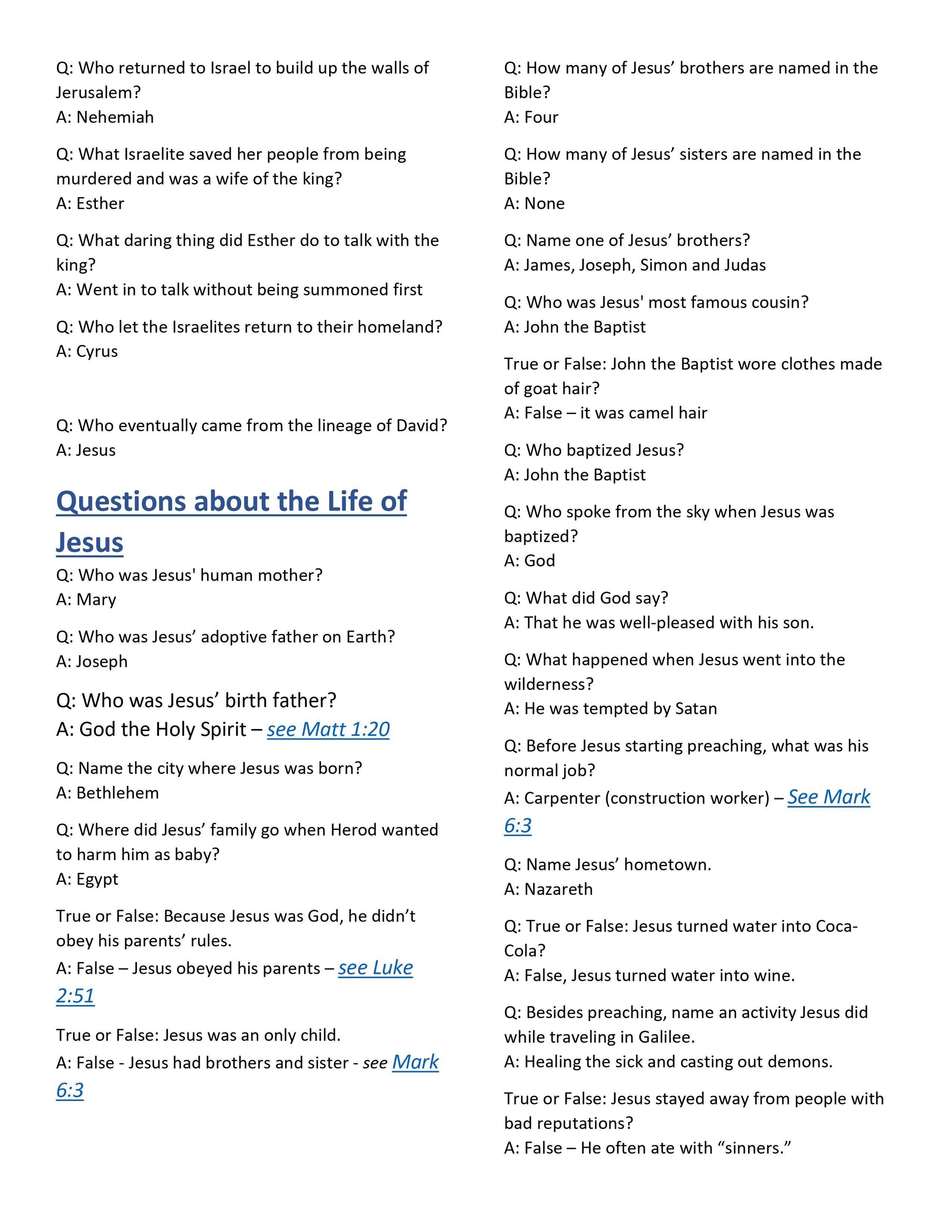 301 Bible Trivia Questions & Answers (free download) - Sunday School Store 