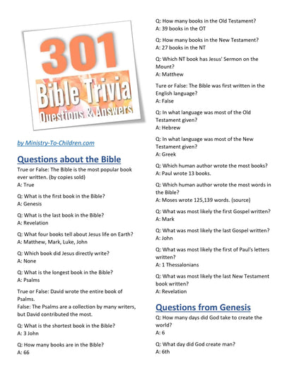 270 Bible Trivia Questions + Answers (New & Old Testament)