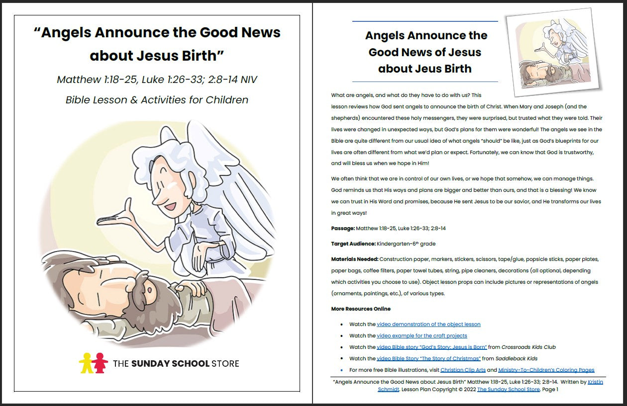 Angels Announce the Good News about Jesus Birth (Matthew 1:18-25) Printable Bible Lesson & Sunday School Activities