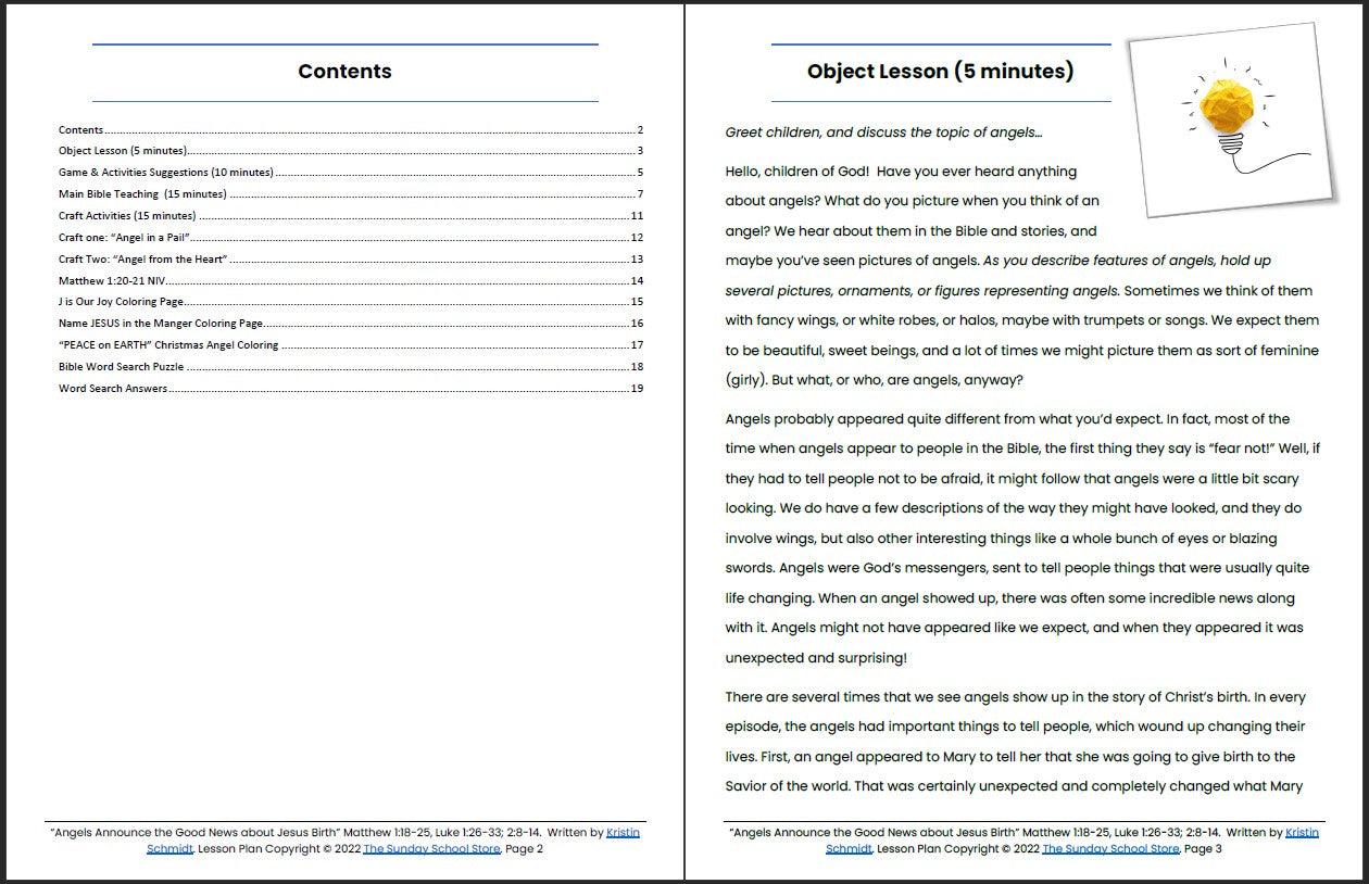 Angels Announce the Good News about Jesus Birth (Matthew 1:18-25) Printable Bible Lesson & Sunday School Activities