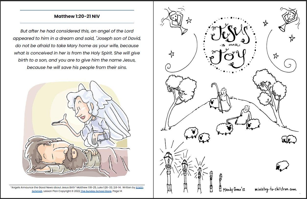 Angels Announce the Good News about Jesus Birth (Matthew 1:18-25) Printable Bible Lesson & Sunday School Activities