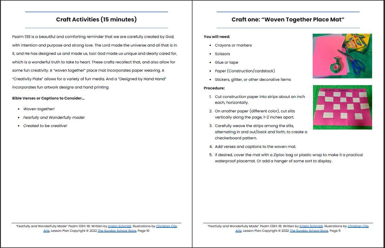 Fearfully & Wonderfully Made (Psalm 139) Printable Bible Lesson & Sunday School Activities - Sunday School Store 