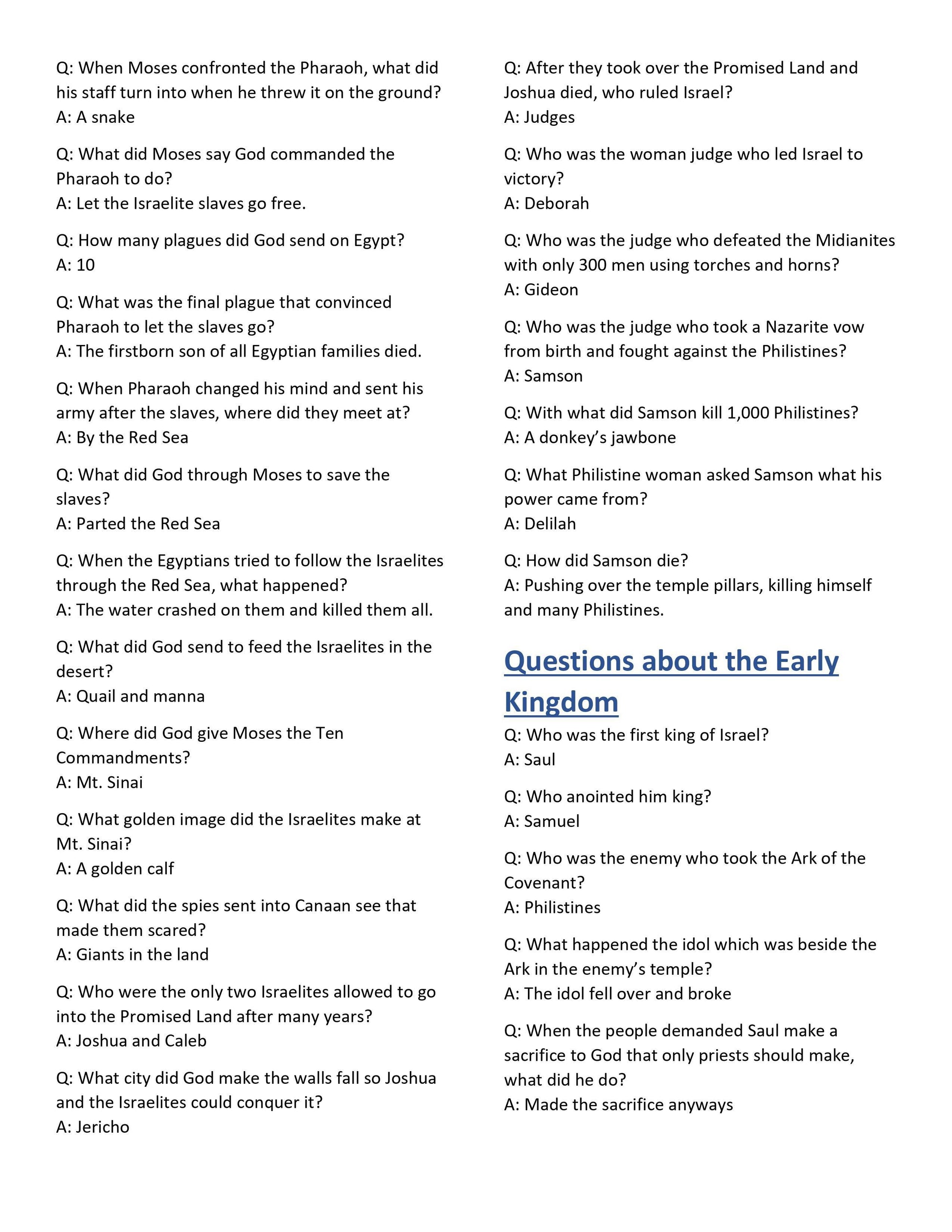 301 Bible Trivia Questions & Answers (free download) - Sunday School Store 