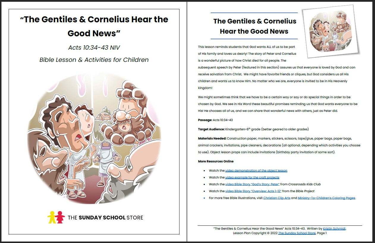 The Gentiles & Cornelius Hear the Good News (Acts 10:34-43) Printable Bible Lesson & Sunday School Activities