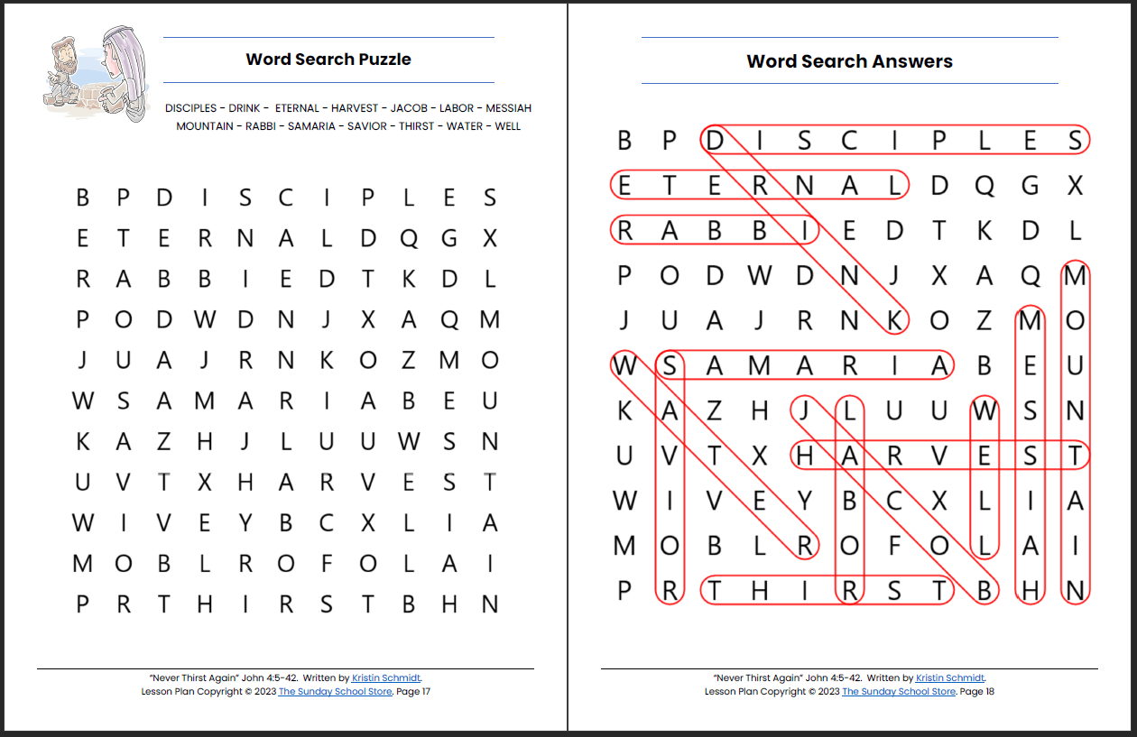 Jesus and the Woman at the Well (John 4) Printable Bible Lesson & Sunday School Activities