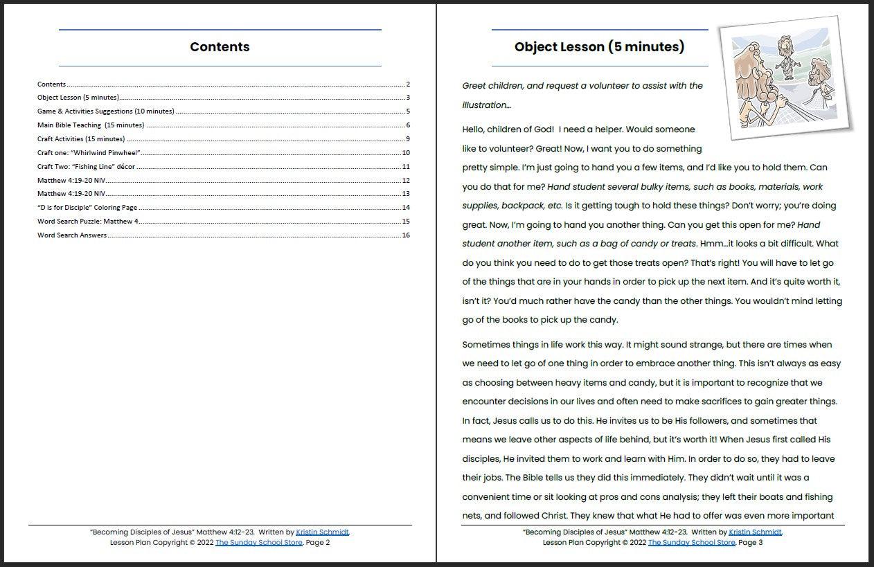 Becoming Disciples of Jesus (Matthew 4:12-23) Printable Bible Lesson & Sunday School Activities
