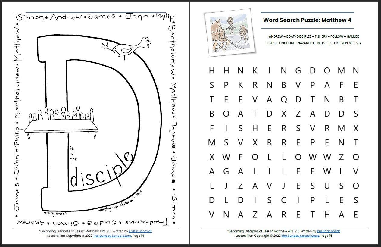 Becoming Disciples of Jesus (Matthew 4:12-23) Printable Bible Lesson & Sunday School Activities