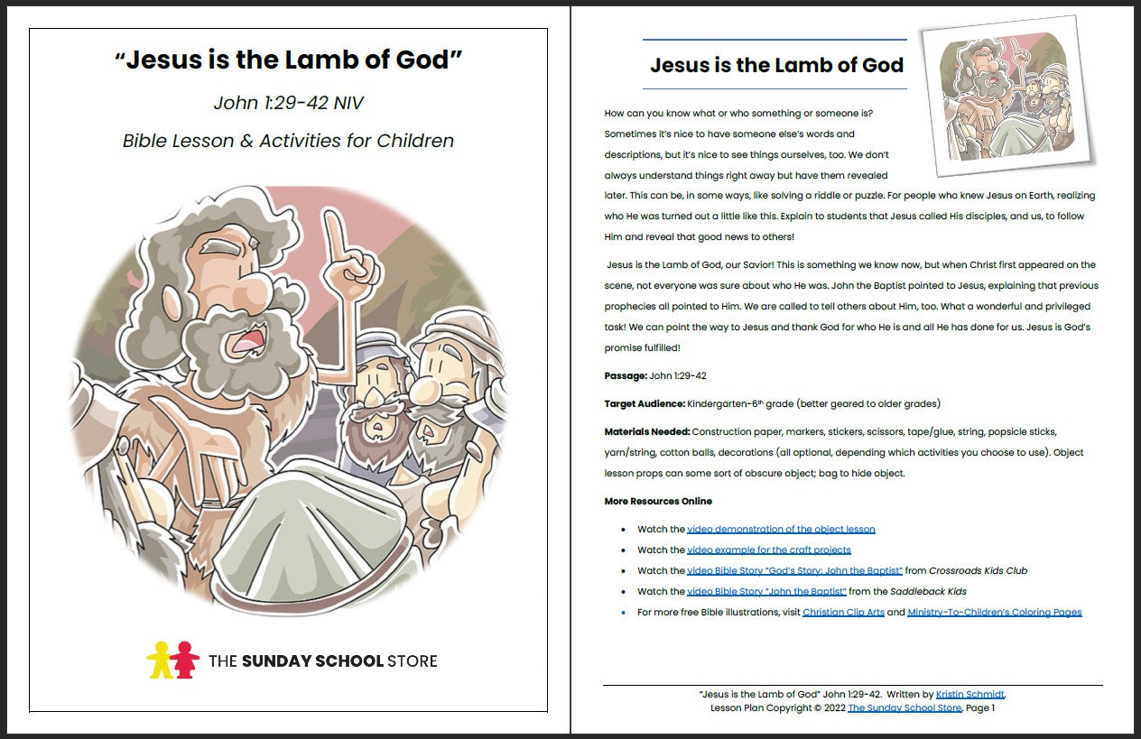 Jesus is the Lamb of God (John 1:29-42) Printable Bible Lesson & Sunday School Activities