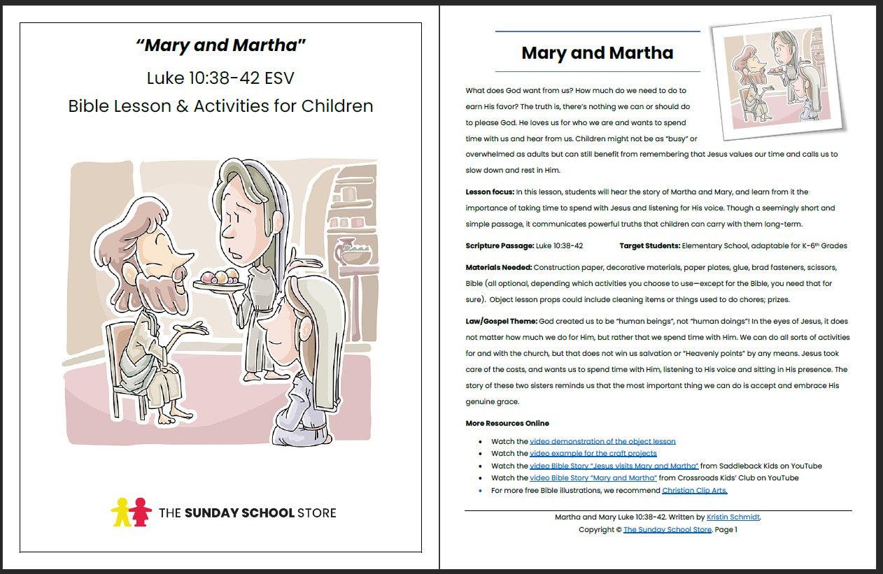 Martha and Mary (Luke 10:38-42) Printable Bible Lesson & Sunday School Activities - Sunday School Store 