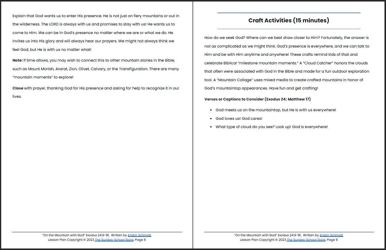 On the Mountain with God (Exodus 24:9-18) Printable Bible Lesson & Sunday School Activities