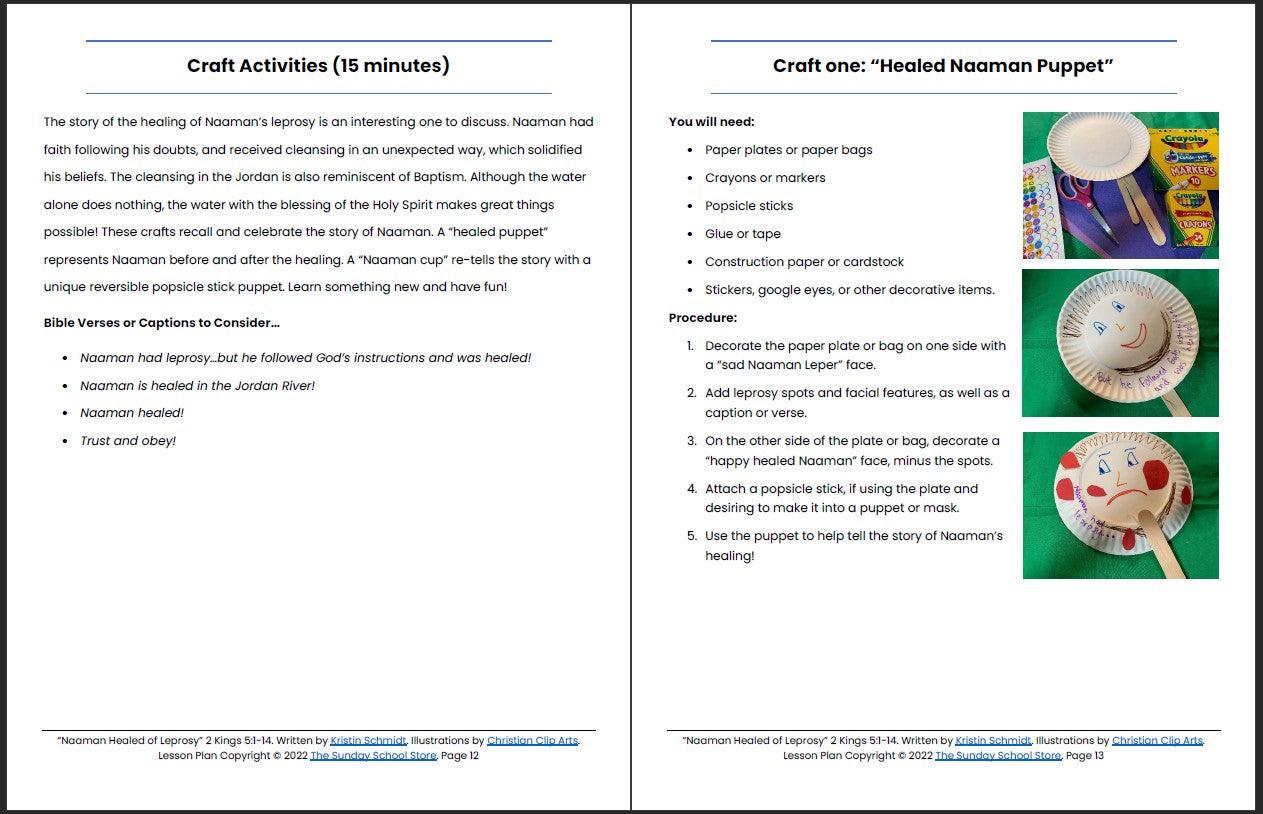 Naaman Healed (2 Kings 5:1-14) Printable Bible Lesson & Sunday School Activities - Sunday School Store 