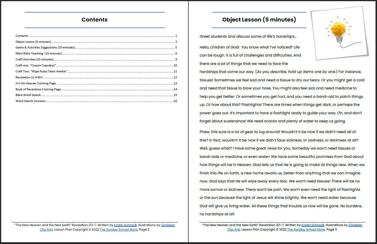 New Heaven and New Earth (Revelation 21:1-7 ) Printable Bible Lesson & Sunday School Activities - Sunday School Store 