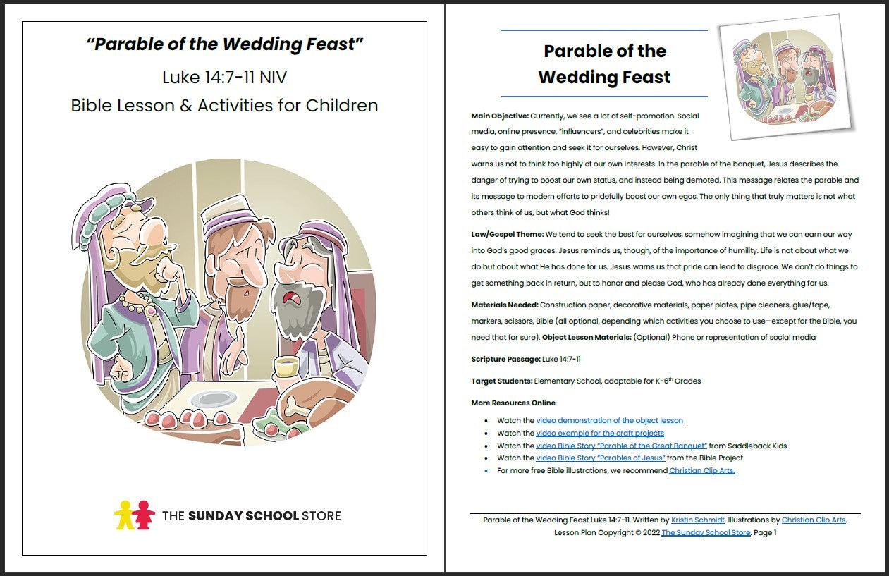 Parable of the Wedding Feast (Luke 14:7-11) Printable Bible Lesson & Sunday School Activities - Sunday School Store 