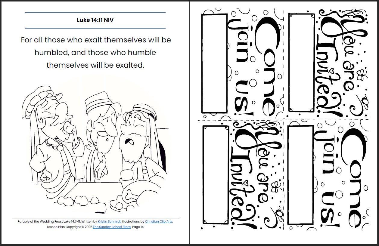 Parable of the Wedding Feast (Luke 14:7-11) Printable Bible Lesson & Sunday School Activities - Sunday School Store 