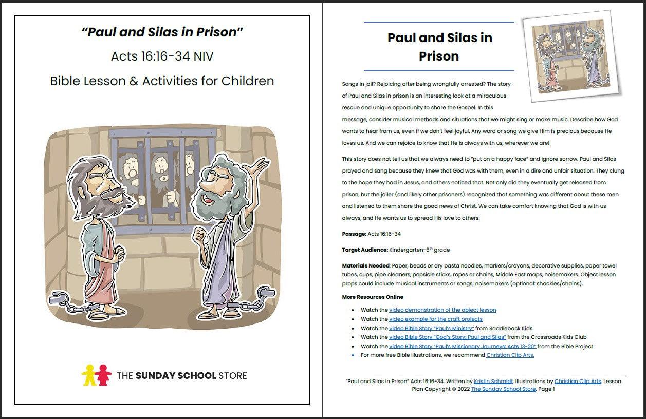 Paul and Silas in Prison (Acts 16:16-34) Printable Bible Lesson & Sunday School Activities - Sunday School Store 