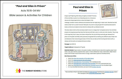 Paul and Silas in Prison (Acts 16:16-34) Printable Bible Lesson & Sunday School Activities - Sunday School Store 