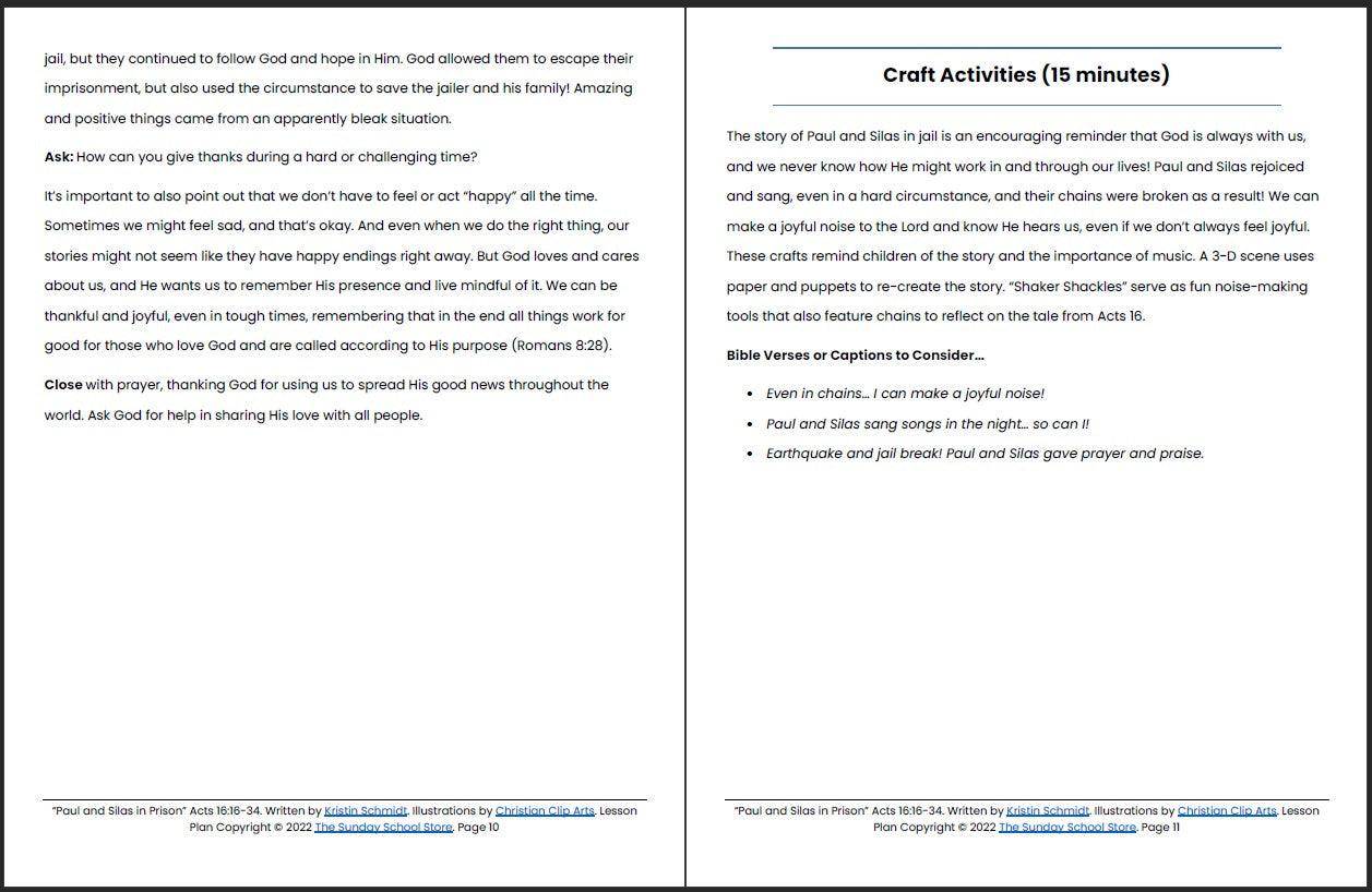 Paul and Silas in Prison (Acts 16:16-34) Printable Bible Lesson & Sunday School Activities - Sunday School Store 