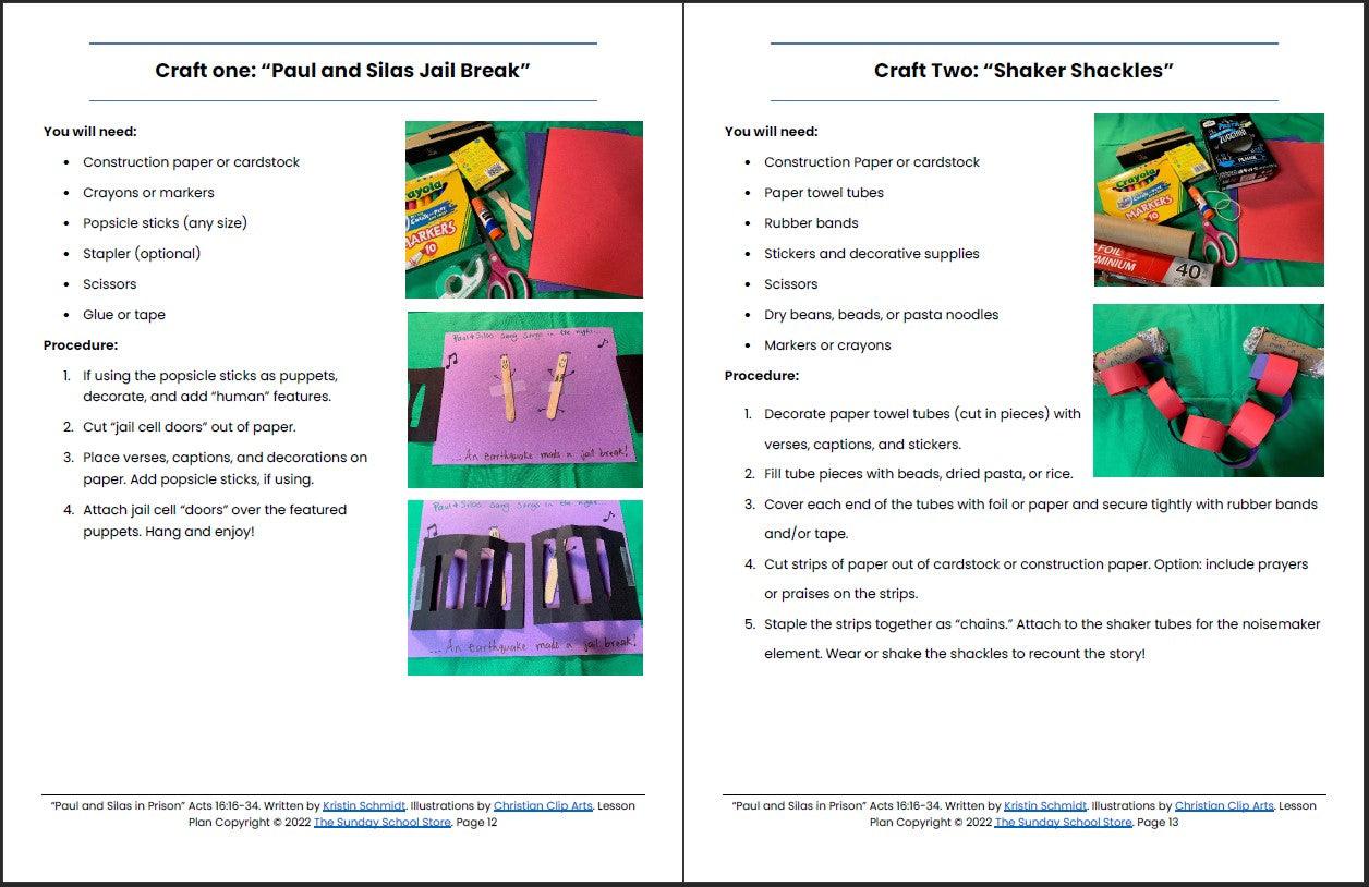 Paul and Silas in Prison (Acts 16:16-34) Printable Bible Lesson & Sunday School Activities - Sunday School Store 