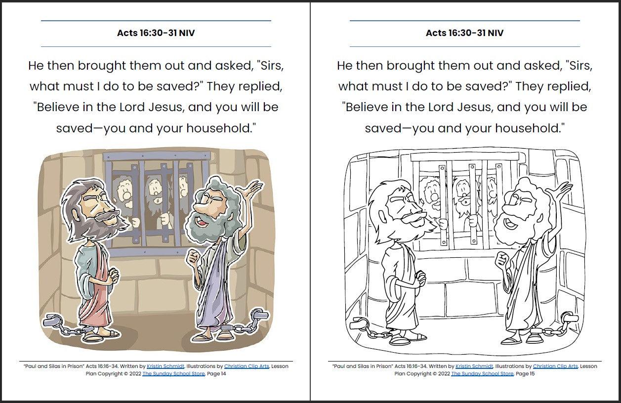 Paul and Silas in Prison (Acts 16:16-34) Printable Bible Lesson & Sunday School Activities - Sunday School Store 