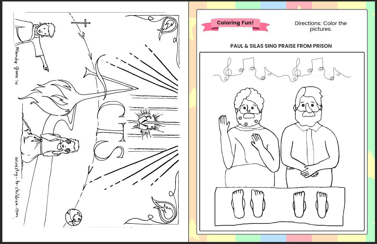 Paul and Silas in Prison (Acts 16:16-34) Printable Bible Lesson & Sunday School Activities - Sunday School Store 