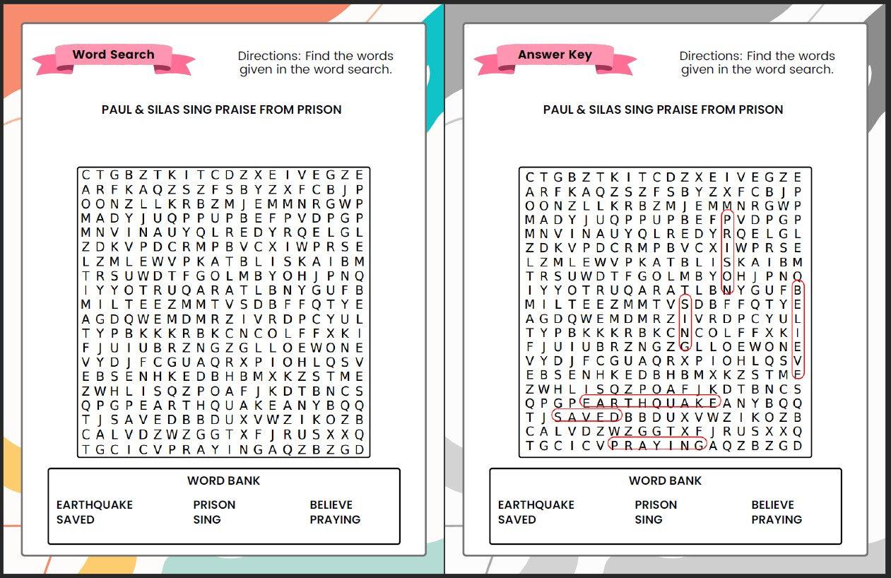 Paul and Silas in Prison (Acts 16:16-34) Printable Bible Lesson & Sunday School Activities - Sunday School Store 