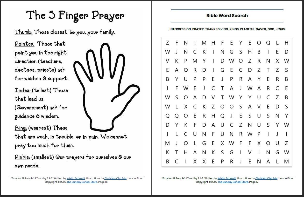 Pray for All People (1 Timothy 2) Printable Bible Lesson & Sunday School Activities - Sunday School Store 