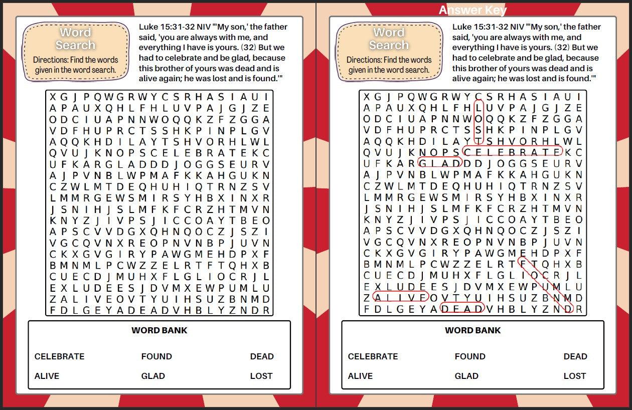 The Parable of the Prodigal Son (Luke 15:11-32) Printable Bible Lesson & Sunday School Activities - Sunday School Store 