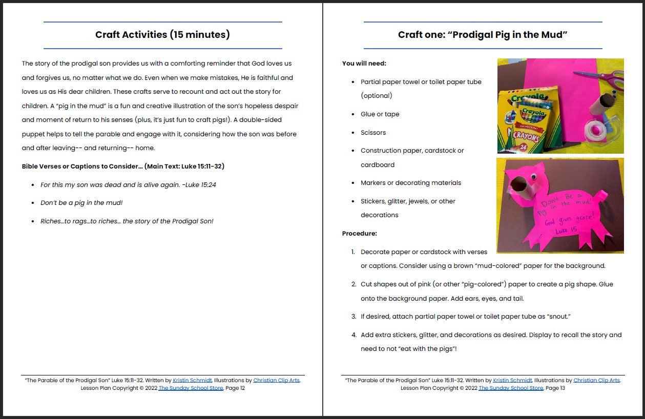 The Parable of the Prodigal Son (Luke 15:11-32) Printable Bible Lesson & Sunday School Activities - Sunday School Store 