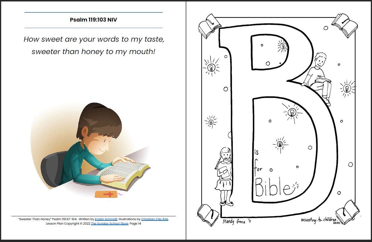 God's Word is Sweeter Than Honey (Psalm 119:97-104) Printable Bible Lesson & Sunday School Activities - Sunday School Store 