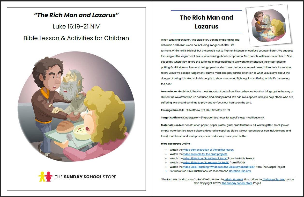 The Rich Man and Lazarus (Luke 16:19-31) Printable Bible Lesson & Sunday School Activities - Sunday School Store 