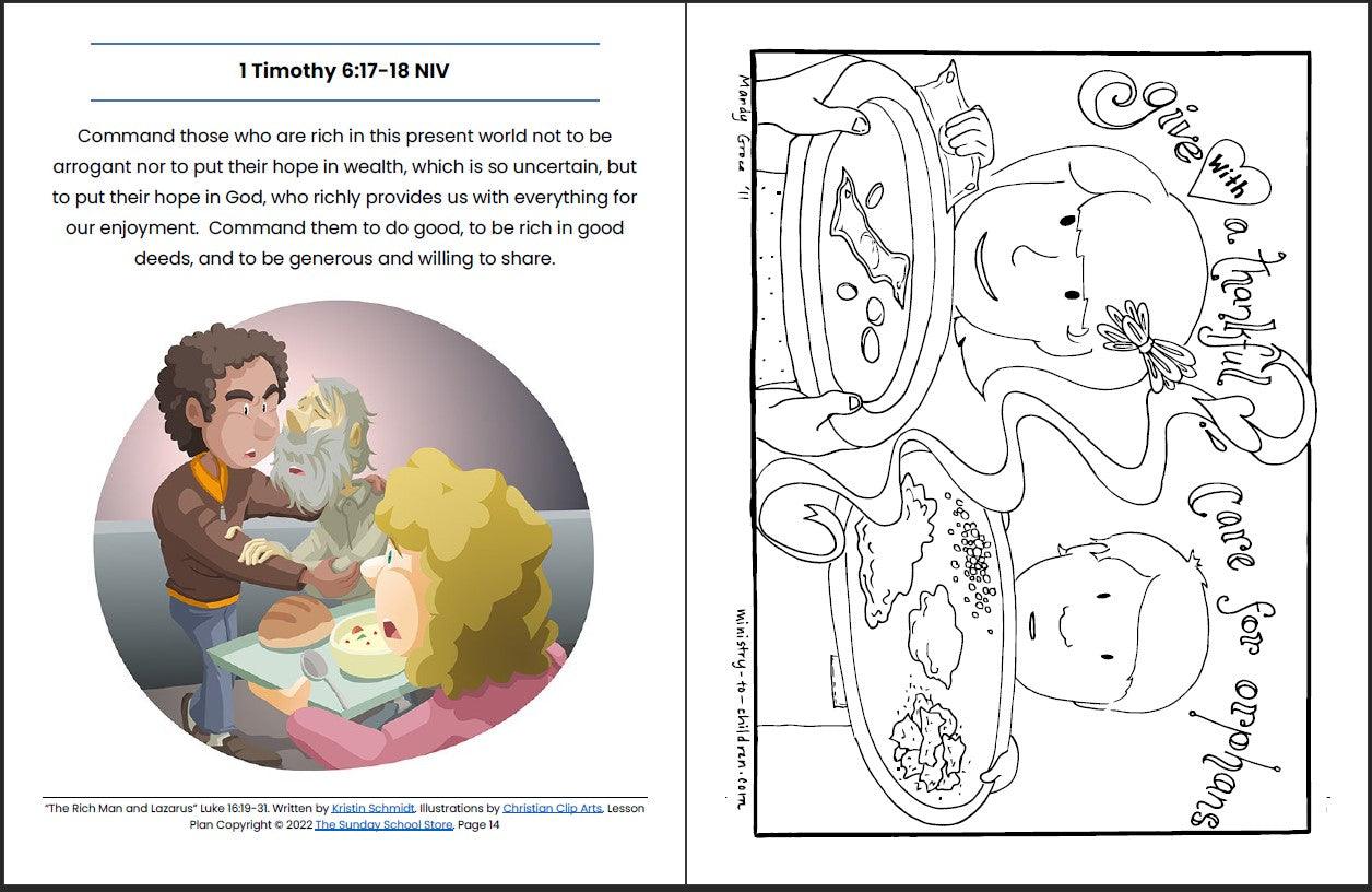 The Rich Man and Lazarus (Luke 16:19-31) Printable Bible Lesson & Sunday School Activities - Sunday School Store 