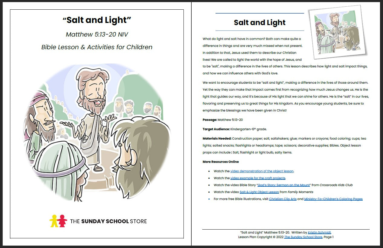 Salt and Light (Matthew 5:13-20) Printable Bible Lesson & Sunday School Activities