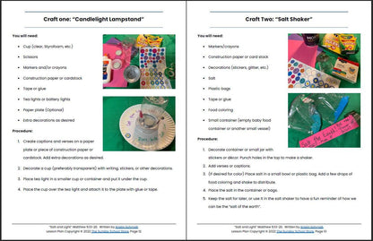 Salt and Light (Matthew 5:13-20) Printable Bible Lesson & Sunday School Activities
