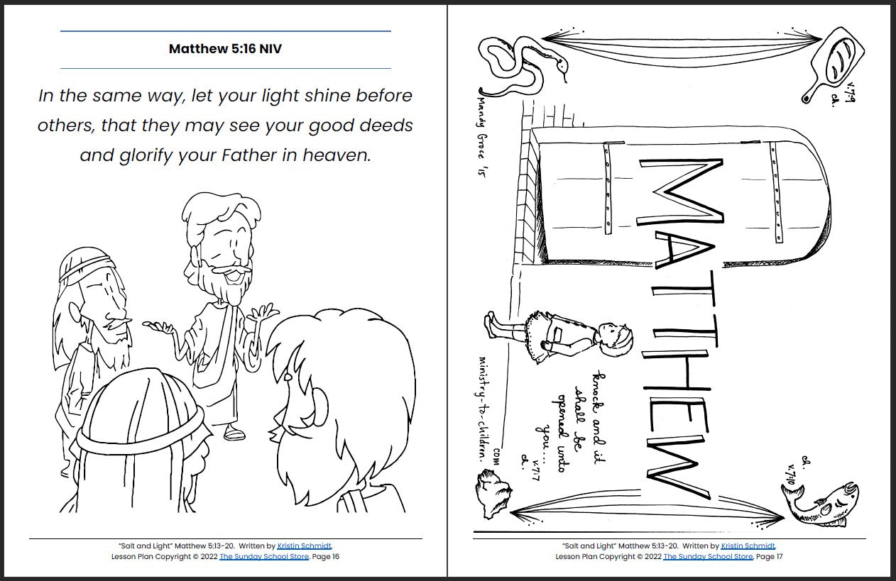 Salt and Light (Matthew 5:13-20) Printable Bible Lesson & Sunday School Activities
