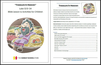 Treasure in Heaven (Luke 12:13-34) Printable Bible Lesson & Sunday School Activities - Sunday School Store 