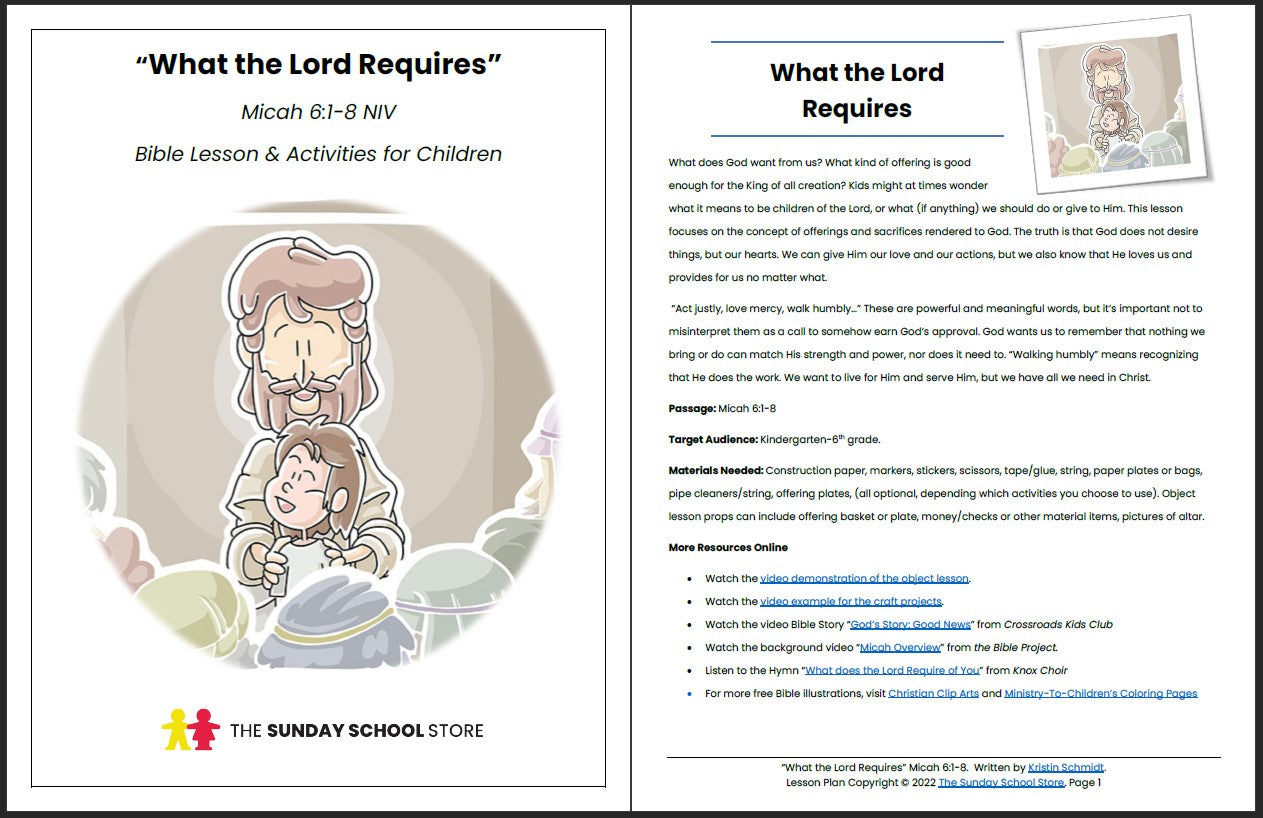 What the LORD Requires (Micah 6:1-8) Printable Bible Lesson & Sunday School Activities